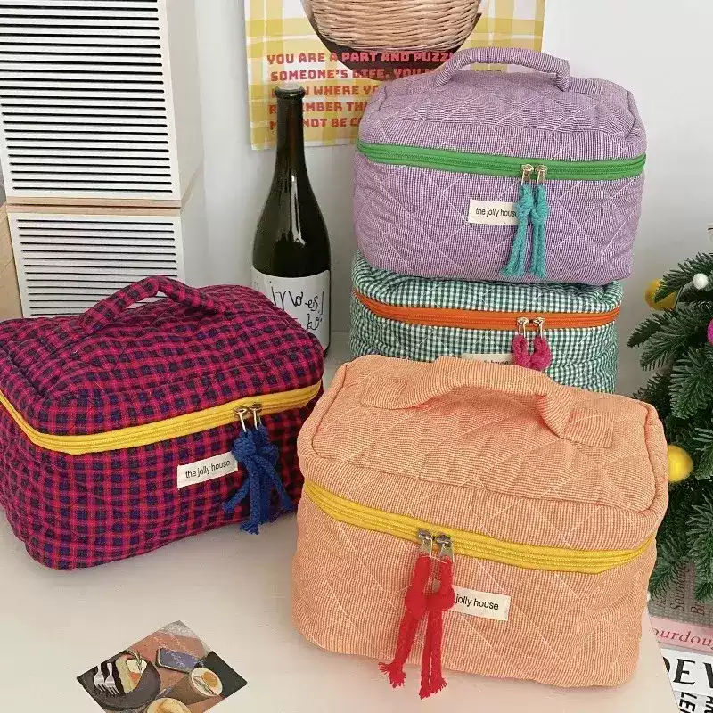 Skincare B Erl - Ladies' Color Blocking Checkered Makeup Bag